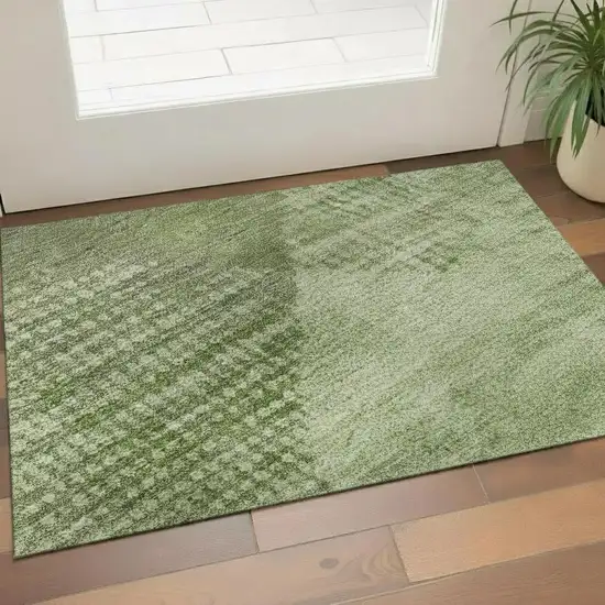 Green And Gray Diamond Washable Area Rug With UV Protection Photo 2