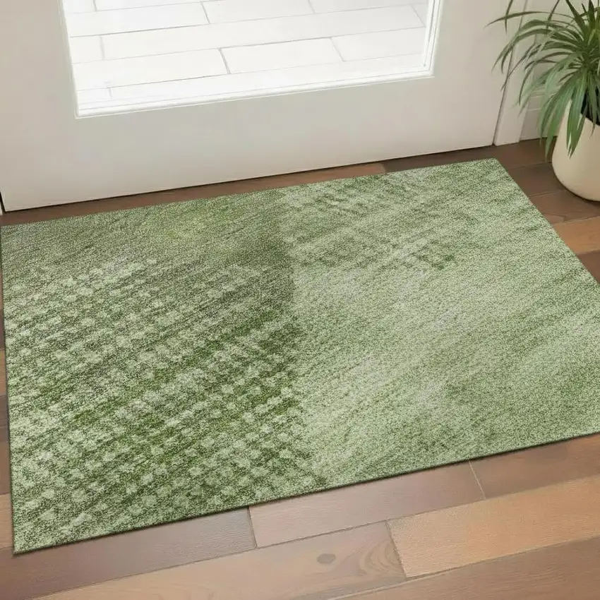 Green And Gray Diamond Washable Area Rug With UV Protection Photo 2