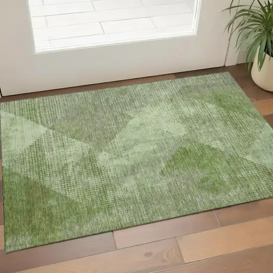Green And Gray Diamond Washable Area Rug With UV Protection Photo 1