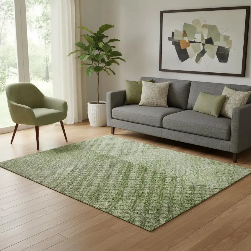 Green And Gray Diamond Washable Area Rug With UV Protection Photo 2