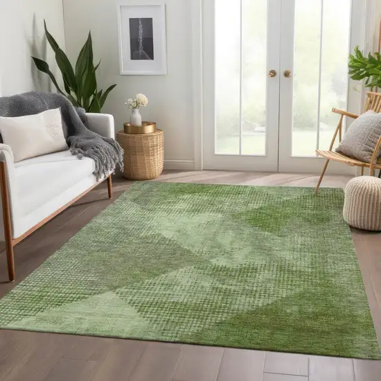 Green And Gray Diamond Washable Area Rug With UV Protection Photo 3
