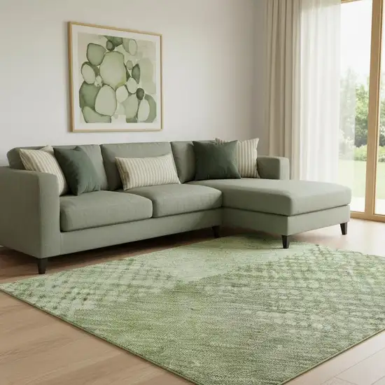 Green And Gray Diamond Washable Area Rug With UV Protection Photo 2