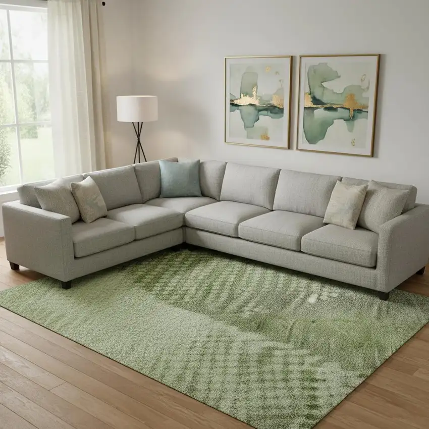 Green And Gray Diamond Washable Area Rug With UV Protection Photo 2