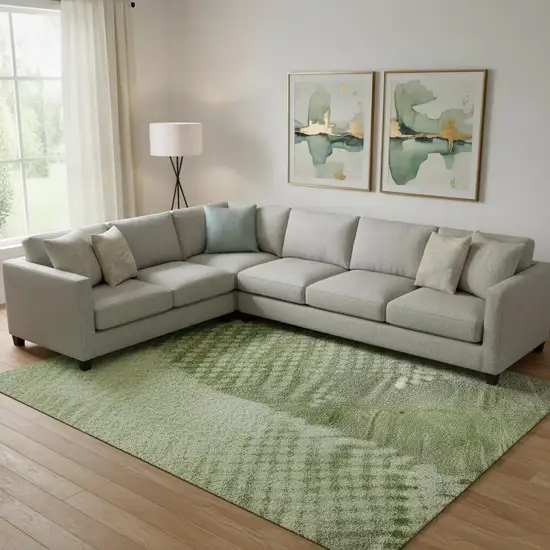 Green And Gray Diamond Washable Area Rug With UV Protection Photo 2