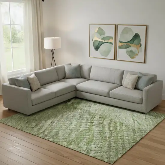 Green And Gray Diamond Washable Area Rug With UV Protection Photo 2