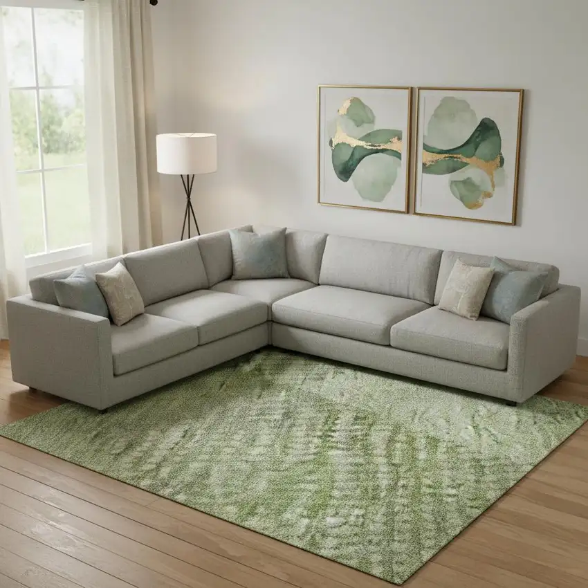 Green And Gray Diamond Washable Area Rug With UV Protection Photo 2