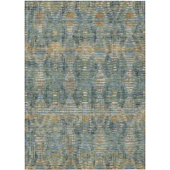 Green And Gray Floral Medallion Washable Indoor Outdoor Area Rug Photo 1