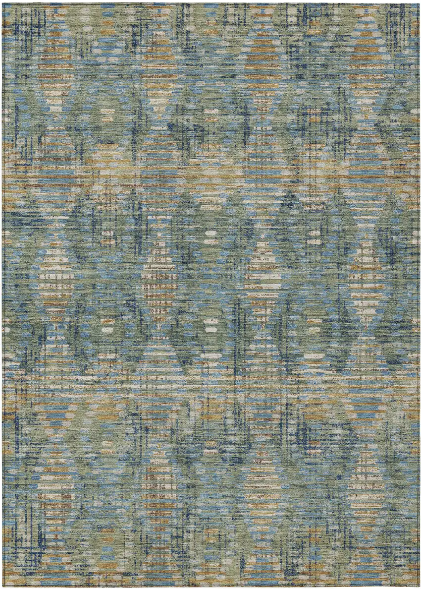 Green And Gray Floral Medallion Washable Indoor Outdoor Area Rug Photo 1