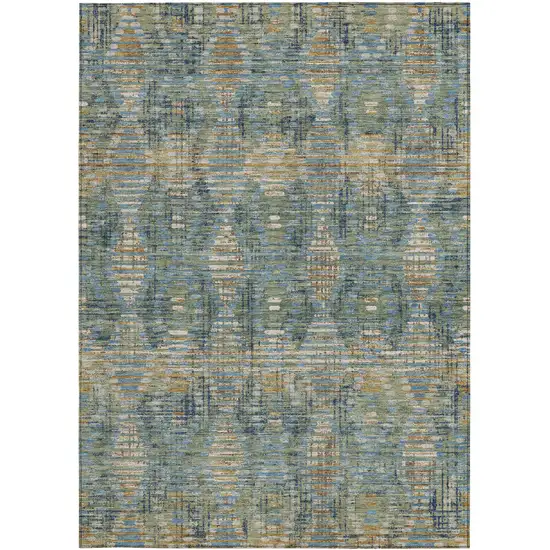 Green And Gray Floral Medallion Washable Indoor Outdoor Area Rug Photo 3