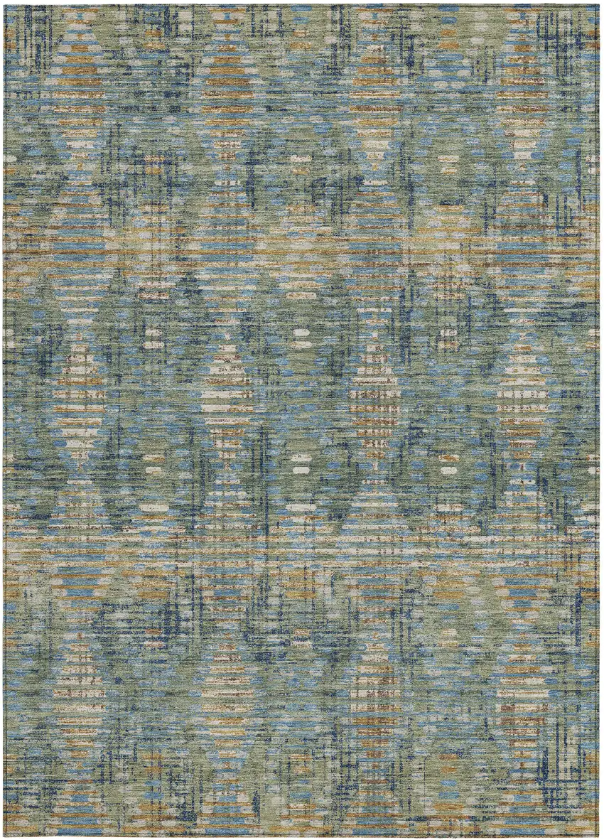 Green And Gray Floral Medallion Washable Indoor Outdoor Area Rug Photo 3