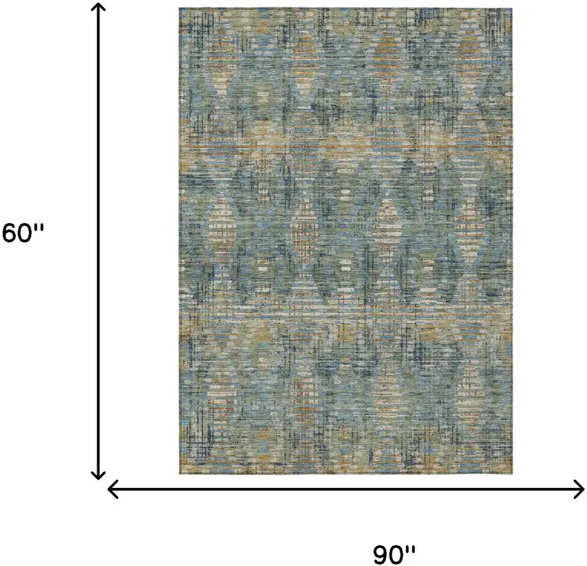 Green And Gray Floral Medallion Washable Indoor Outdoor Area Rug Photo 6