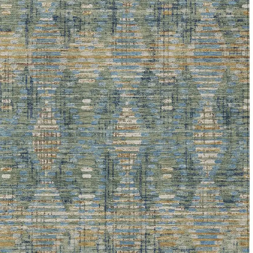 Green And Gray Floral Medallion Washable Indoor Outdoor Area Rug Photo 2