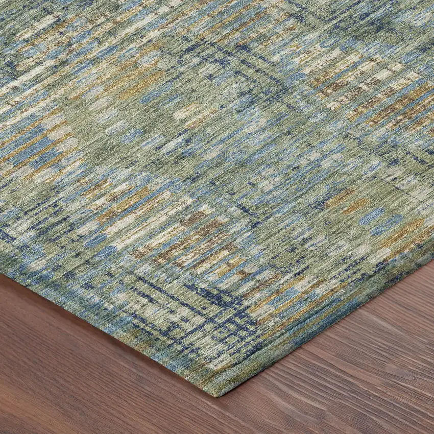 Green And Gray Floral Medallion Washable Indoor Outdoor Area Rug Photo 4