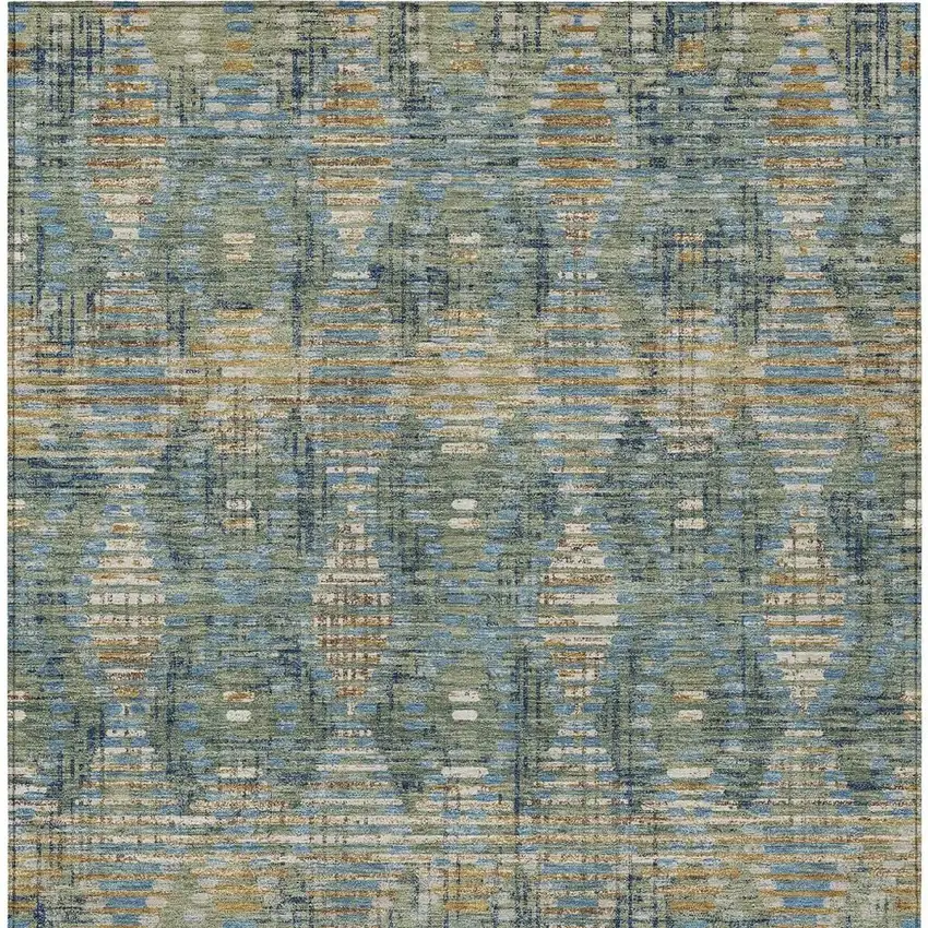 Green And Gray Floral Medallion Washable Indoor Outdoor Area Rug Photo 3
