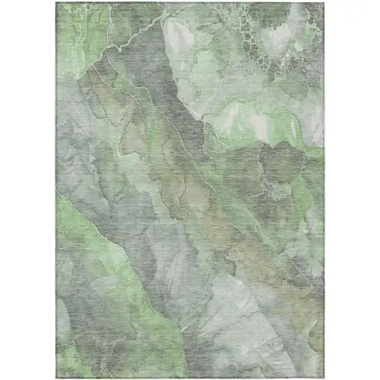 Green And Gray Floral Washable Indoor Outdoor Area Rug Photo 1