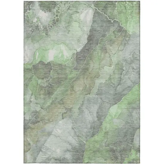Green And Gray Floral Washable Indoor Outdoor Area Rug Photo 3