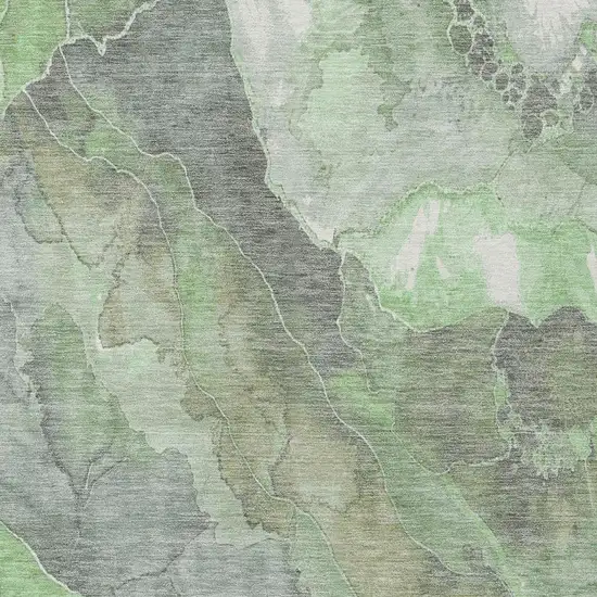 Green And Gray Floral Washable Indoor Outdoor Area Rug Photo 4