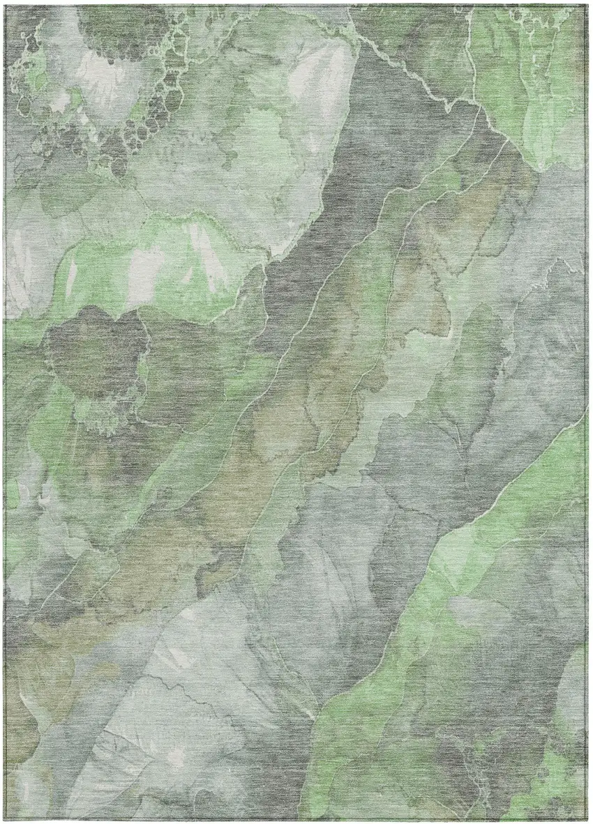 Green And Gray Floral Washable Indoor Outdoor Area Rug Photo 3