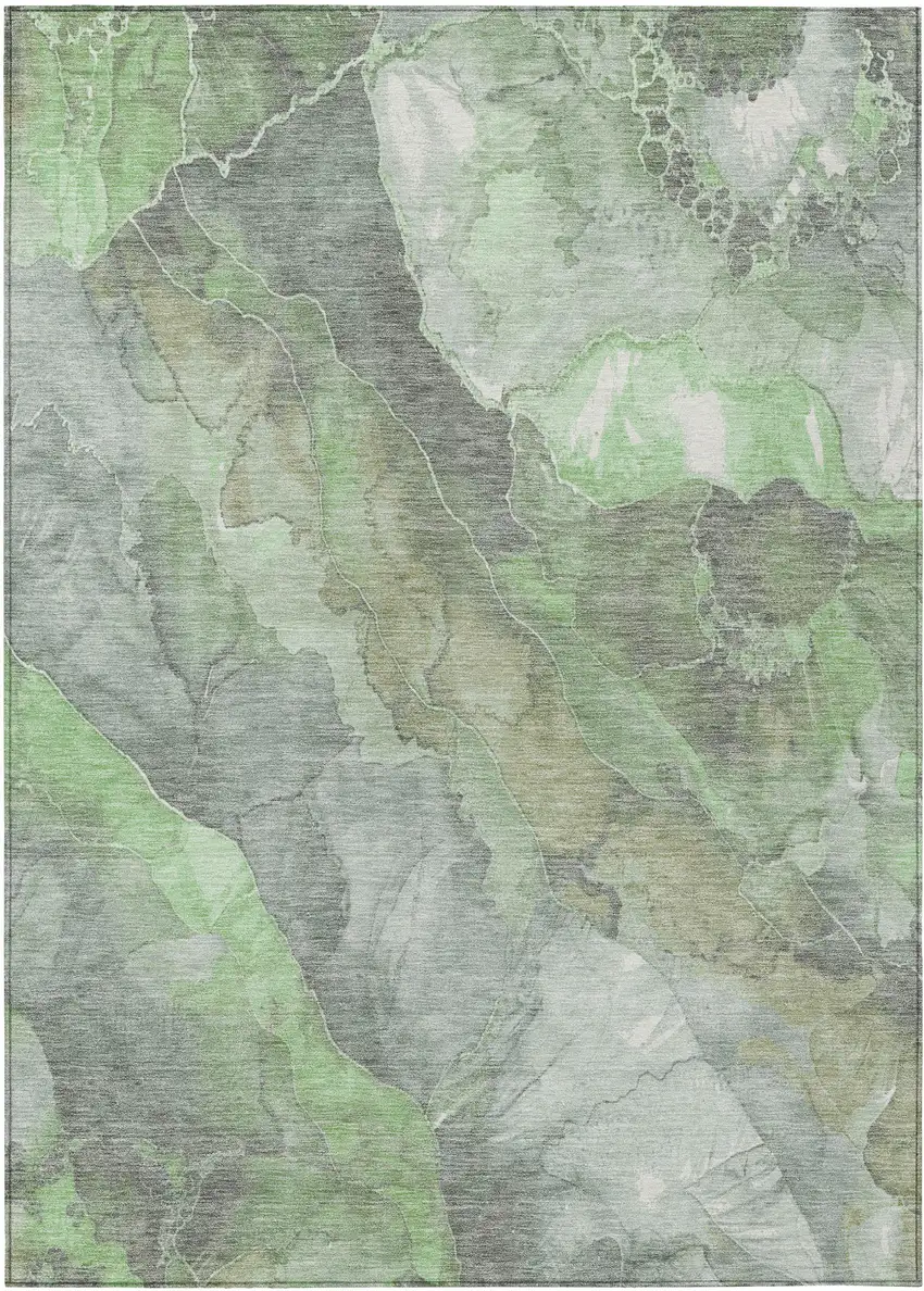 Green And Gray Floral Washable Indoor Outdoor Area Rug Photo 1