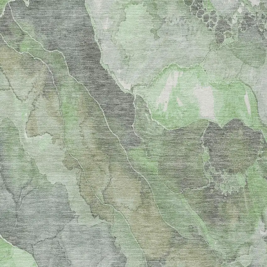 Green And Gray Floral Washable Indoor Outdoor Area Rug Photo 3