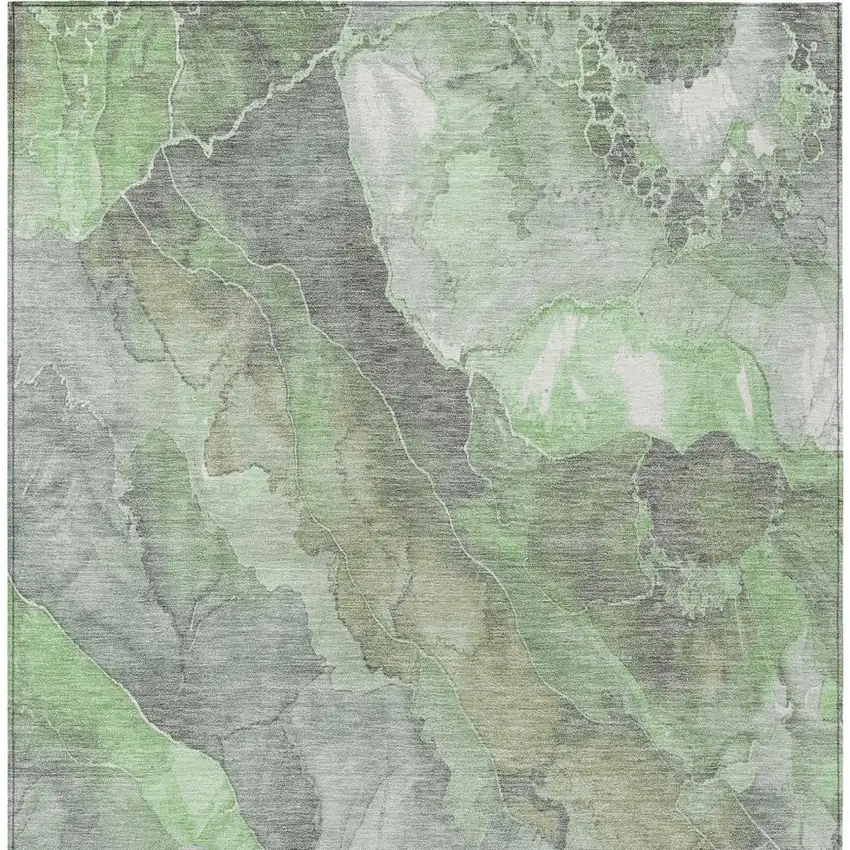 Green And Gray Floral Washable Indoor Outdoor Area Rug Photo 4