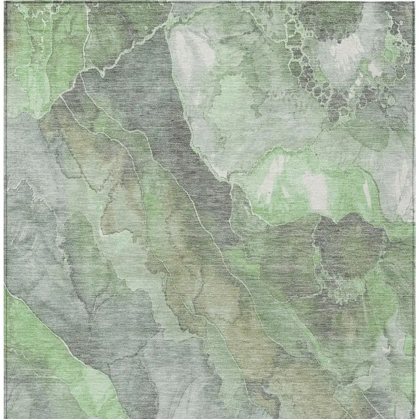 Green And Gray Floral Washable Indoor Outdoor Area Rug Photo 9