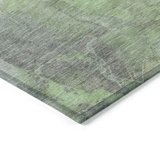 Green And Gray Floral Washable Indoor Outdoor Area Rug Photo 7