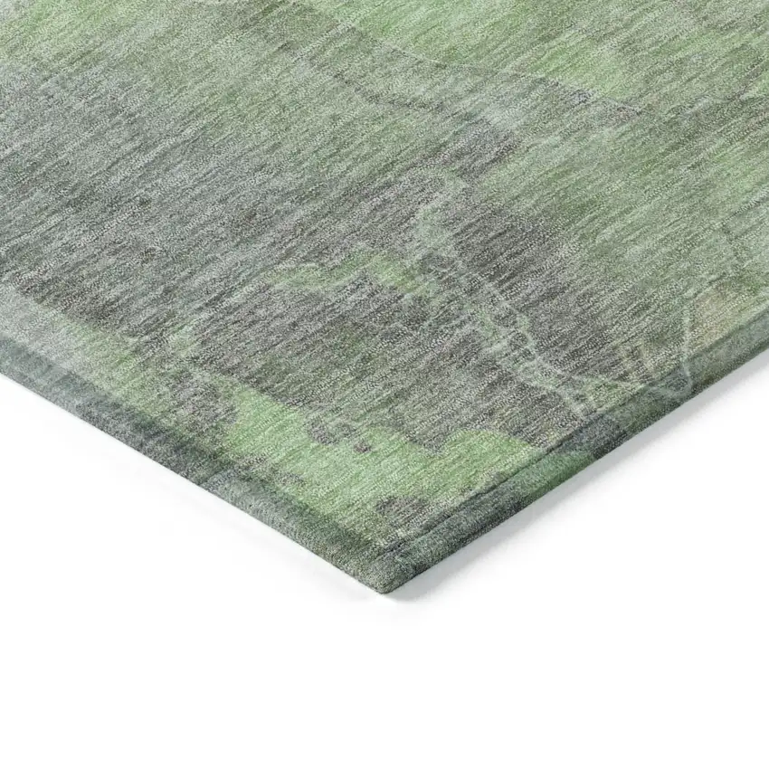 Green And Gray Floral Washable Indoor Outdoor Area Rug Photo 7