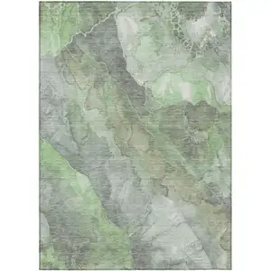 Photo of Green And Gray Floral Washable Indoor Outdoor Area Rug