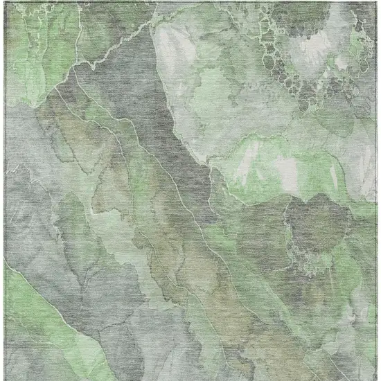 Green And Gray Floral Washable Indoor Outdoor Area Rug Photo 4