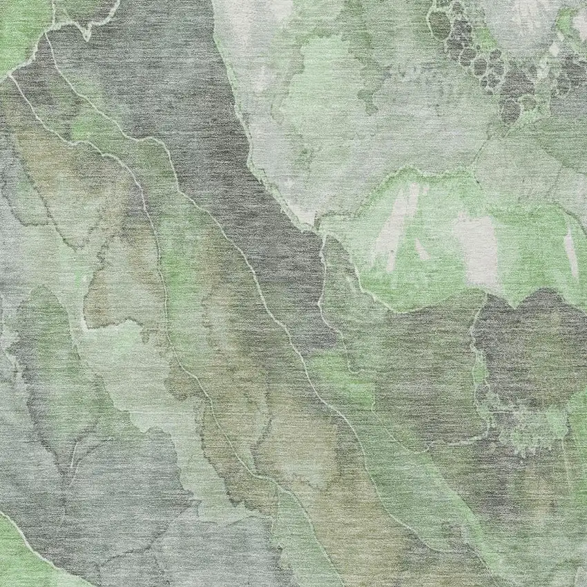 Green And Gray Floral Washable Indoor Outdoor Area Rug Photo 3