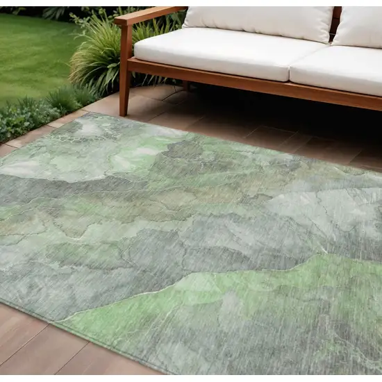 Green And Gray Floral Washable Indoor Outdoor Area Rug Photo 2