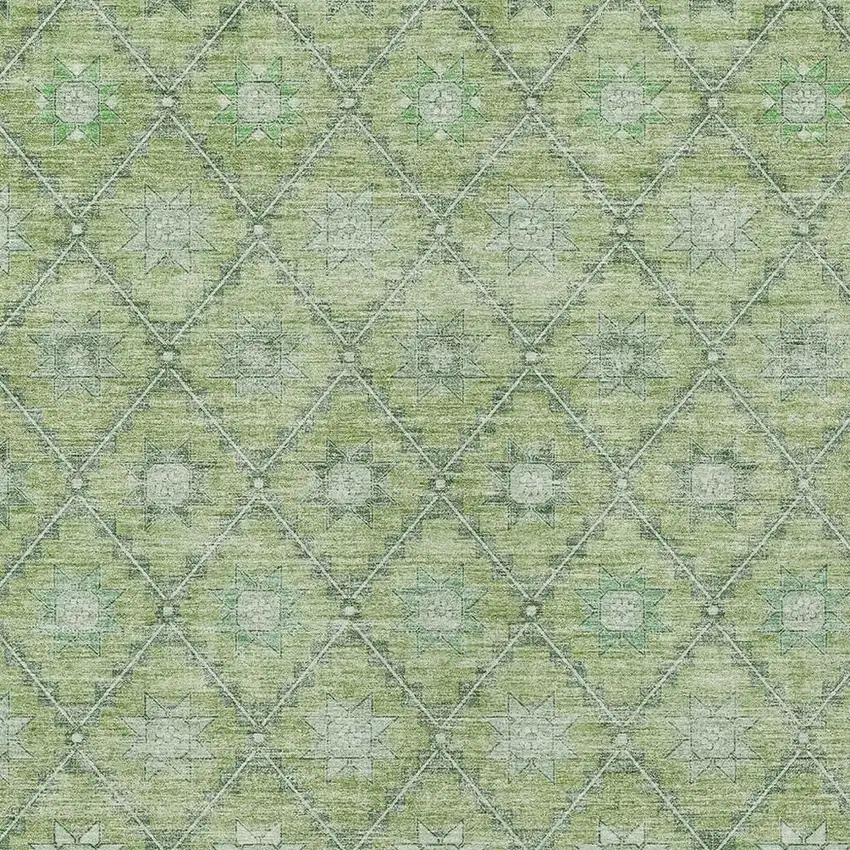Green And Gray Floral Washable Indoor Outdoor Area Rug Photo 4