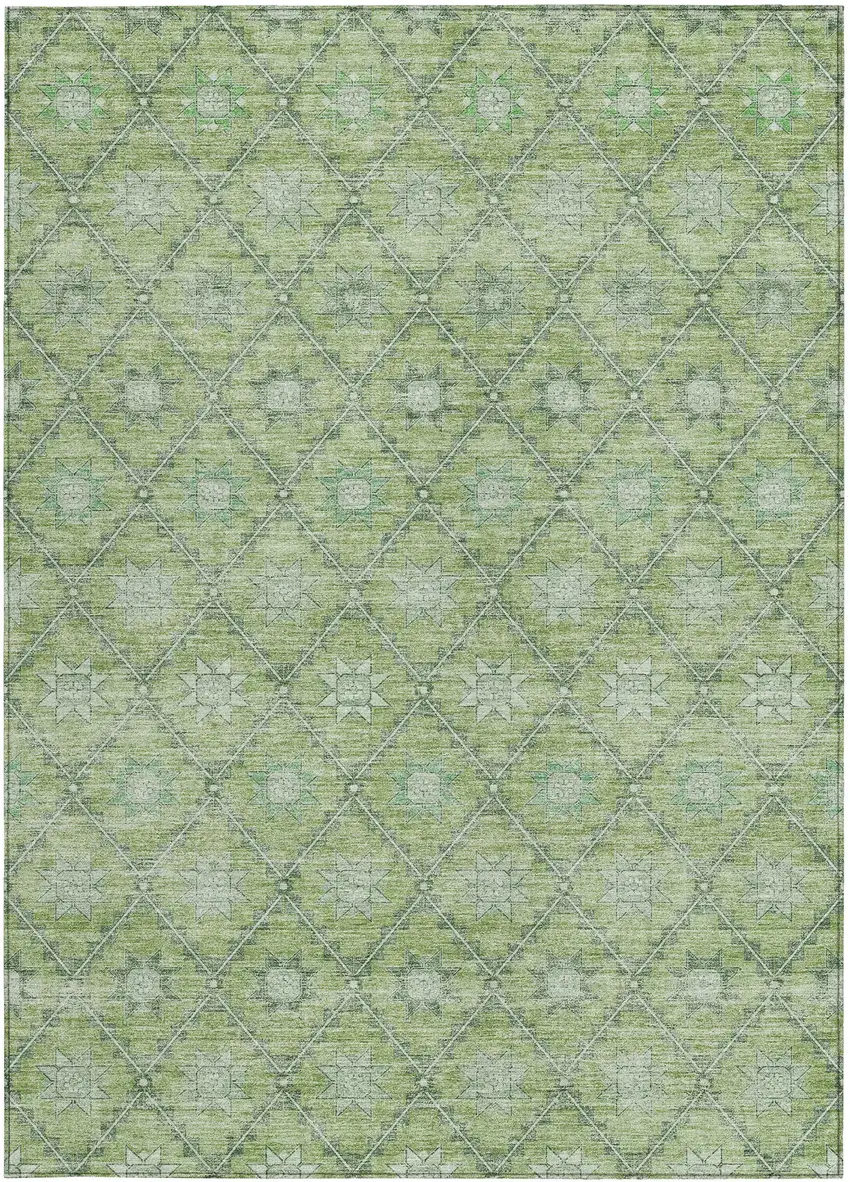 Green And Gray Floral Washable Indoor Outdoor Area Rug Photo 3