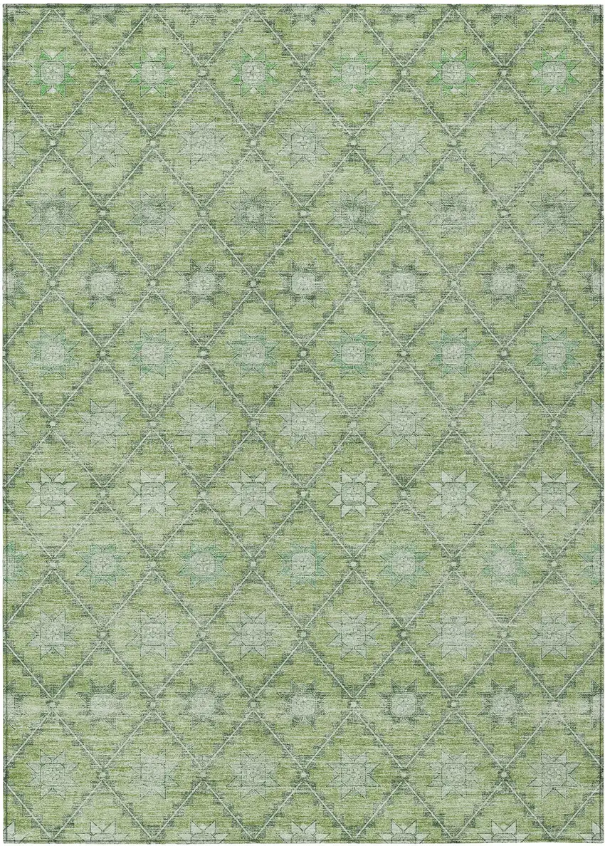 Green And Gray Floral Washable Indoor Outdoor Area Rug Photo 1