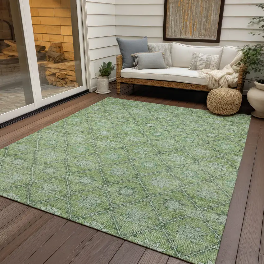Green And Gray Floral Washable Indoor Outdoor Area Rug Photo 5