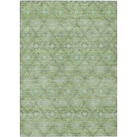 Green And Gray Floral Washable Indoor Outdoor Area Rug Photo 1