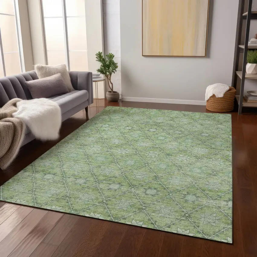 Green And Gray Floral Washable Indoor Outdoor Area Rug Photo 7