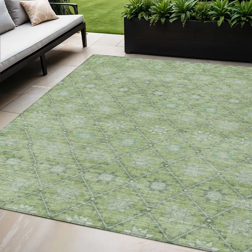 Green And Gray Floral Washable Indoor Outdoor Area Rug Photo 2