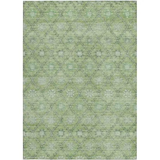 Green And Gray Floral Washable Indoor Outdoor Area Rug Photo 3