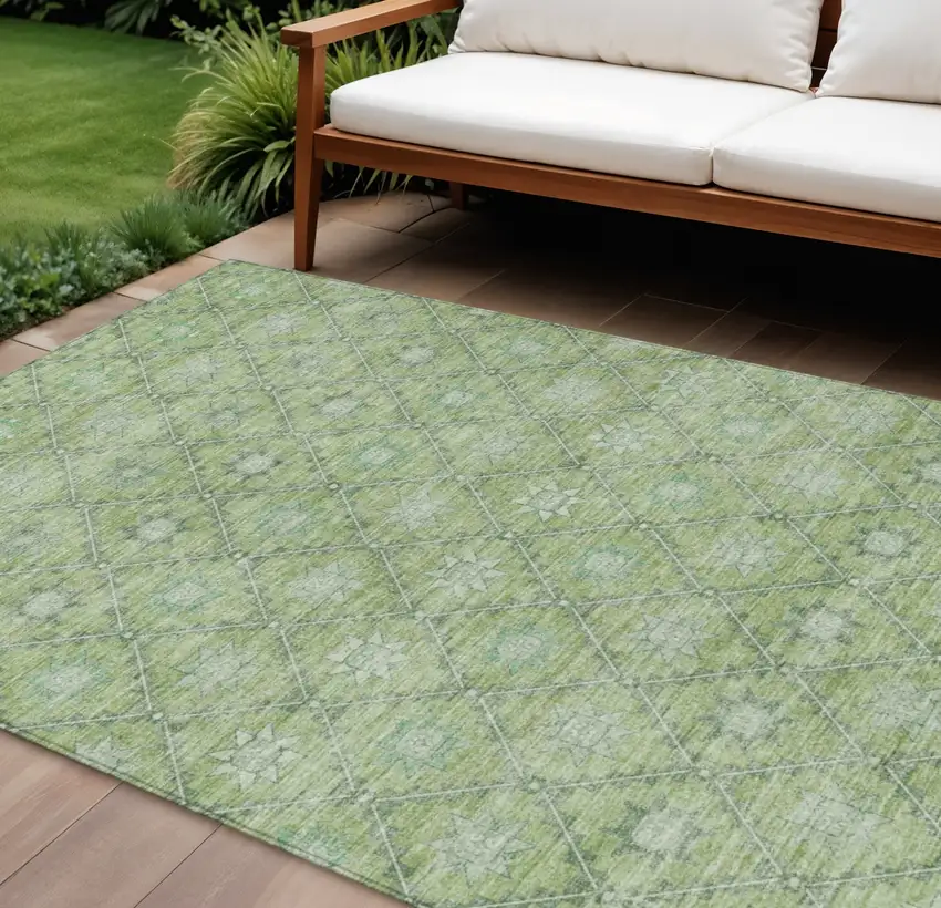 Green And Gray Floral Washable Indoor Outdoor Area Rug Photo 2