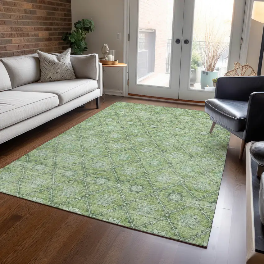 Green And Gray Floral Washable Indoor Outdoor Area Rug Photo 6