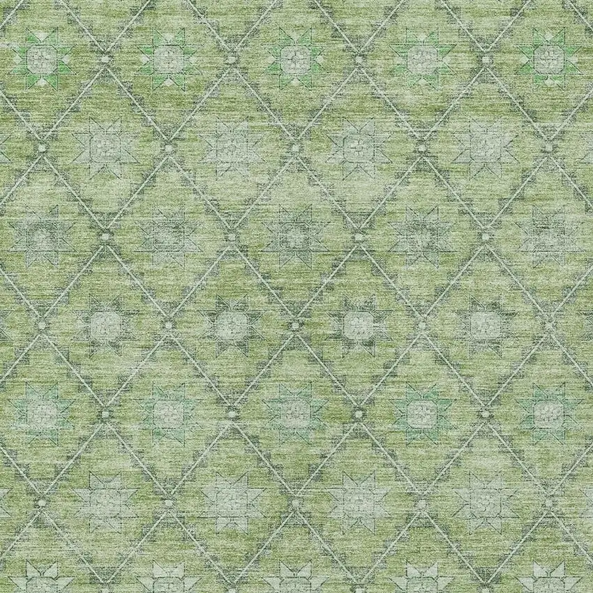 Green And Gray Floral Washable Indoor Outdoor Area Rug Photo 3