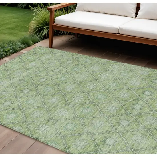 Green And Gray Floral Washable Indoor Outdoor Area Rug Photo 2