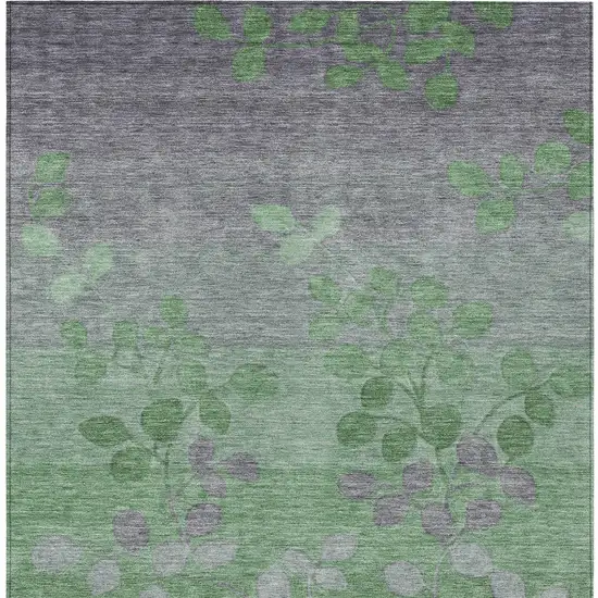 Green And Gray Floral Washable Indoor Outdoor Area Rug Photo 9