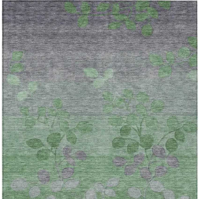 Green And Gray Floral Washable Indoor Outdoor Area Rug Photo 9