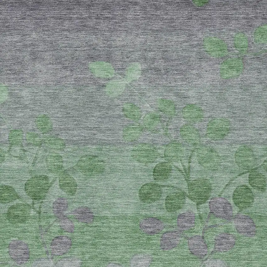 Green And Gray Floral Washable Indoor Outdoor Area Rug Photo 3