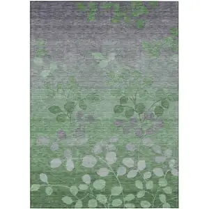 Photo of Green And Gray Floral Washable Indoor Outdoor Area Rug