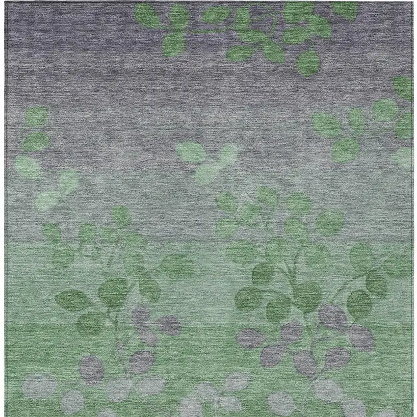 Green And Gray Floral Washable Indoor Outdoor Area Rug Photo 4