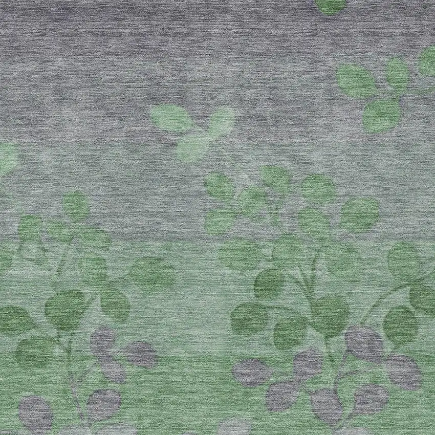 Green And Gray Floral Washable Indoor Outdoor Area Rug Photo 3